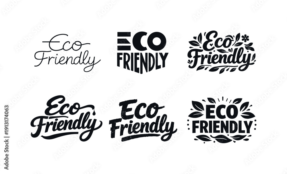 Fototapeta premium Eco-conscious label lettering. Set lettering. harmonious lettering variations of the same emblematic concept, each with different artistic