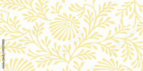 Delicate Floral Pattern with Swirling Leaves and Abstract Blooms.