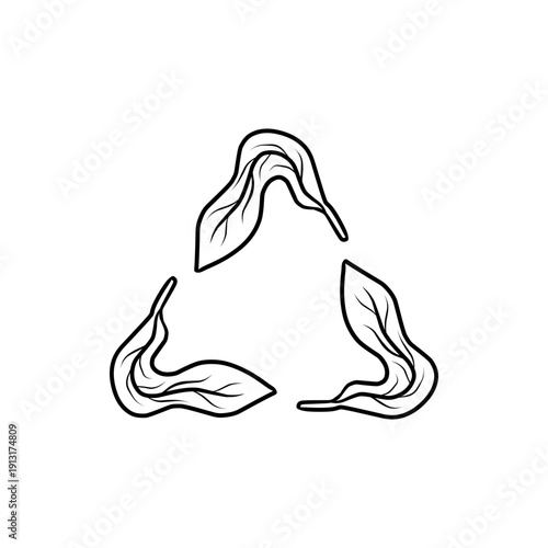 Natural Recycling Symbol Created with Green Leaves Line Art