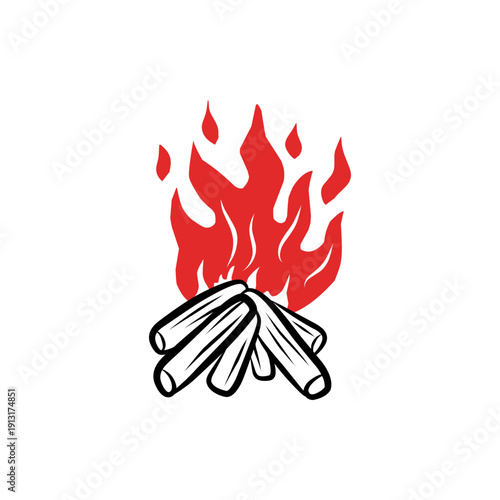 Burning Wood Logs with Red Flames Campfire Illustration
