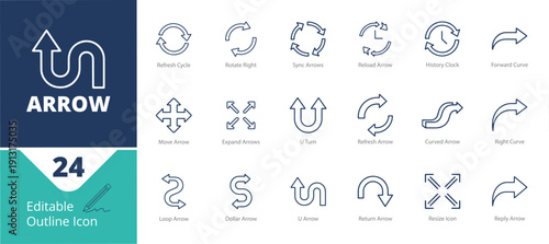 Outline Arrow Icons – Linear Navigation UI Vector Set