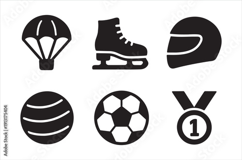Black silhouette icons depicting various sports and athletic achievements