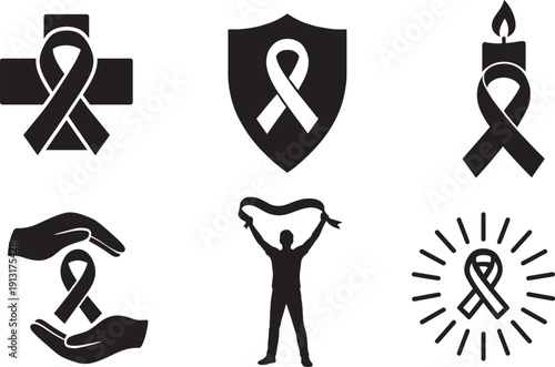  World Cancer Day icon set with awareness ribbon and support symbols vector