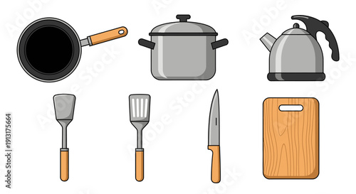 Kitchen Utensils and Appliances Set Illustration.