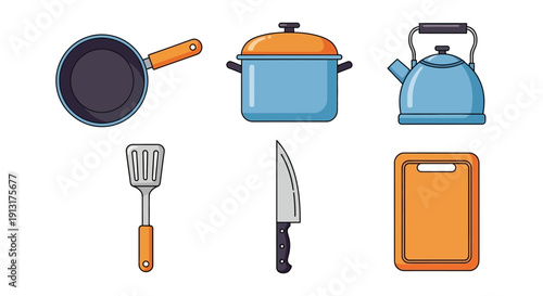 Kitchen Utensils and Appliances Set Illustration.