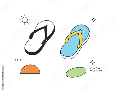 Abstract flip flops minimal. Geometric flip flops shapes floating independently. Playful yet clean summer concept with lots of air.