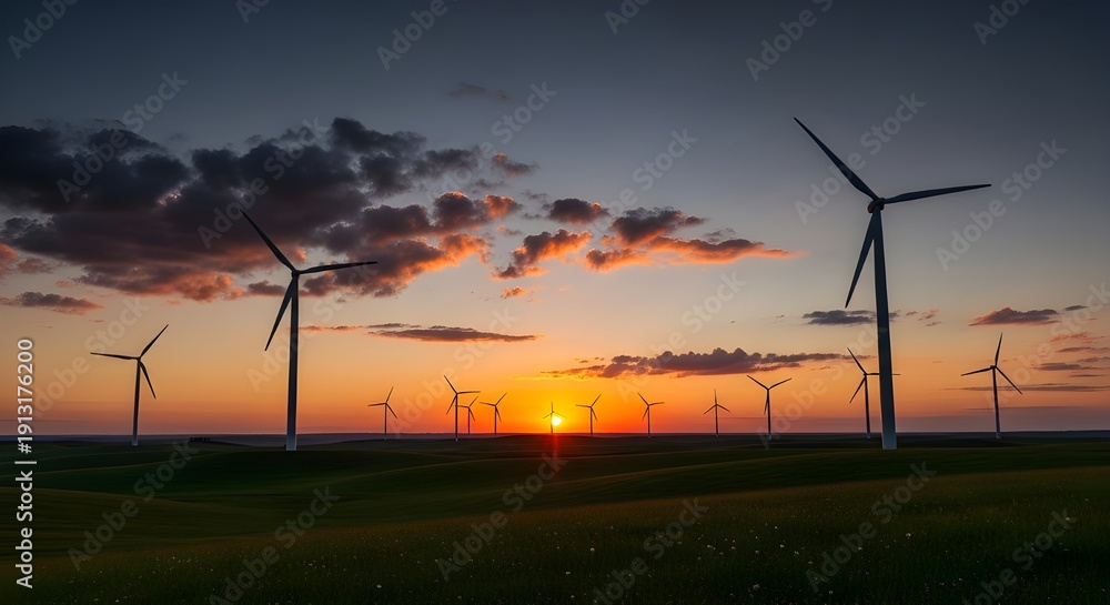 Obraz premium Wind Turbines in Green Field Landscape