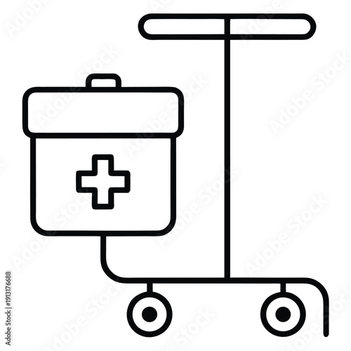 Medical kit on wheels with handle and wheels for easy transport vector illustration