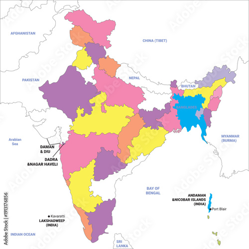 map of india with neighbour countries