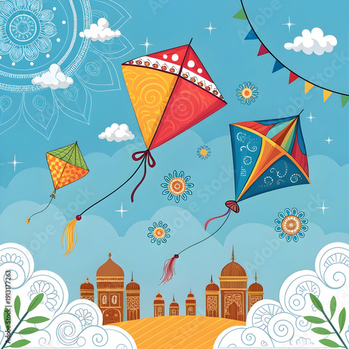 makar sankranti greeting with kites