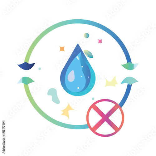 Water protection cycle icon with droplet and prohibited sign element.eps