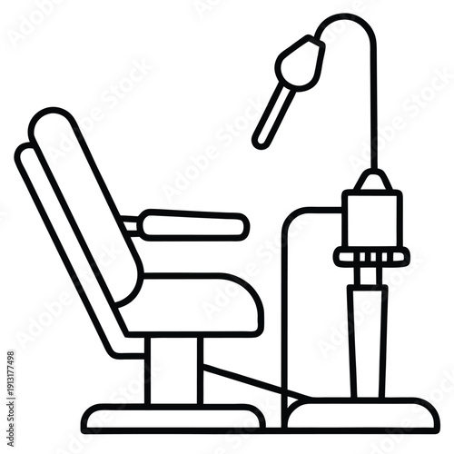 Dental chair and examination unit vector line icon representing modern dentistry office