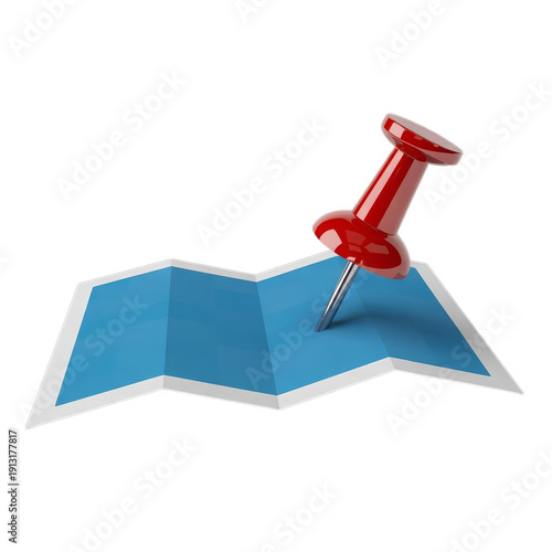 Red pin on blue folded map blue map pushpin