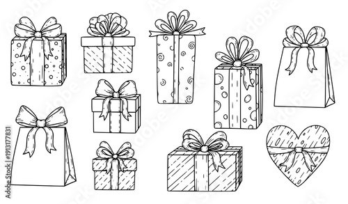 Doodle Gift Boxes and Bags Hand-Drawn Vector Collection