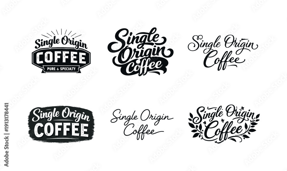 Fototapeta premium Single origin coffee lettering. Set lettering. harmonious lettering variations of the same emblematic concept, each with different artistic