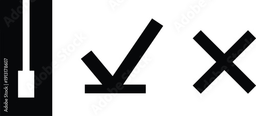 User interface action icons set featuring accept download and close symbols isolated on white background black vector illustration for web app design