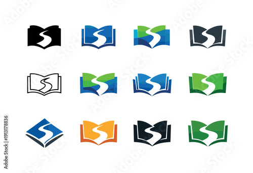 Personalized Learning Icons. Personalized learning paths. Icon set. Set Logo of Personalized learning paths: open book merging into pathway. harmonious logo