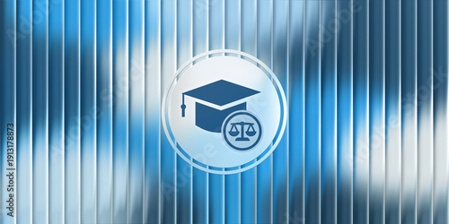 Education Law and Academic Regulations with Graduation Cap Icon on Blue Glass Background University Compliance and Student Rights Standards