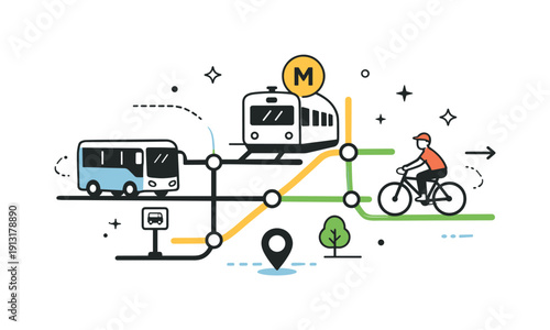 Urban transportation maps. A calm scene of mul