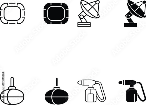 Industrial Tools and Satellite Communication Icons