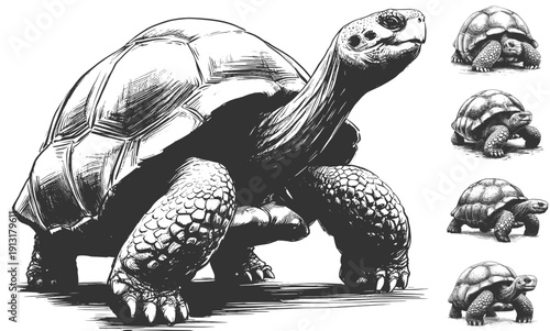 Galapagos turtle linework sketch hand drawn pen drawing vector illustration svg