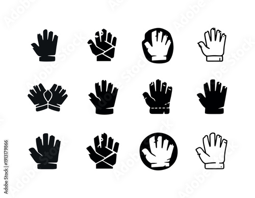 Worn gloves. Icon set. Set Logo of worn gloves: frayed finger glove icon. harmonious logo variations of the same emblematic concept, each
