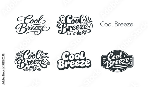 Lettering Styles Grid. Cool breeze. Set lettering. harmonious lettering variations of the same emblematic concept, each with different artistic interpretation