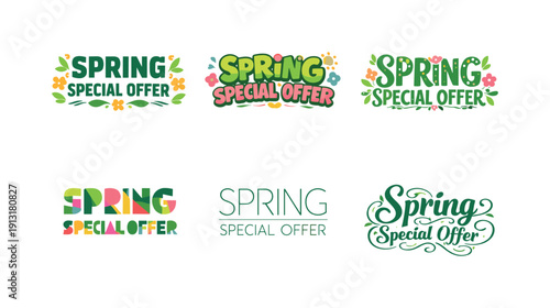Spring special offer. Set lettering. harmonious lettering variations of the same emblematic concept, each with different artistic
