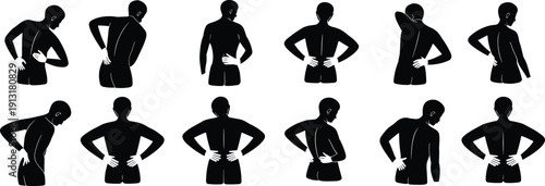WebMedical Icon Set Featuring Human Silhouettes Experiencing Back Pain Spinal Injuries and Kidney Aches for Orthopedic Health Physical Therapy Chiropractic Care and Wellness Design Concepts