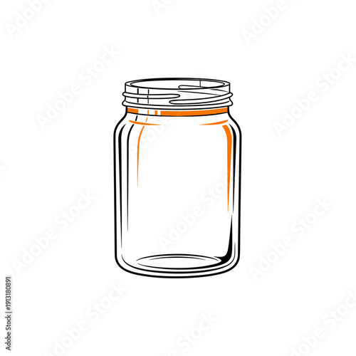 Empty glass jar without lid, open container, minimal two color vector illustration