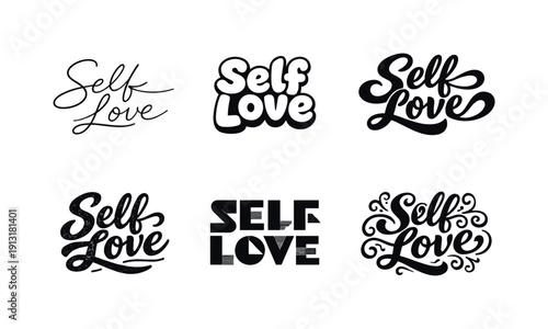 Self Love. Set lettering. harmonious lettering variations of the same emblematic concept, each with different artistic interpretation (Modern