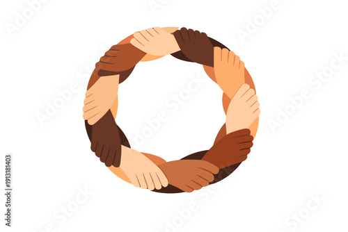 Diverse hands joined in a circle symbolizing unity and global connection
