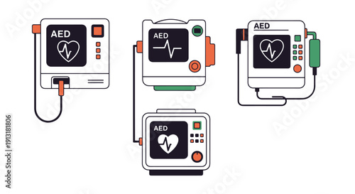 AED Defibrillator flat abstract color vector