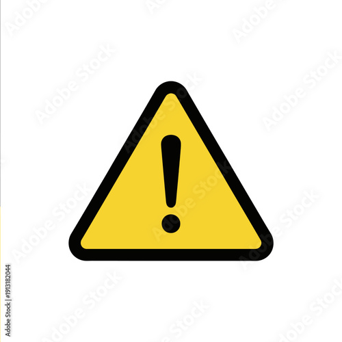 Yellow warning triangle with black exclamation mark icon on white background, caution sign