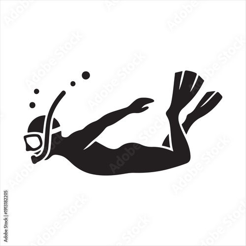 snorkeler under water vector silhouette line art logo design collection