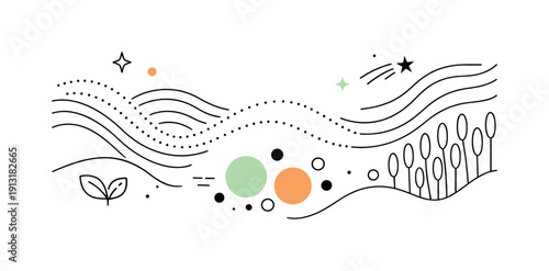 Nature texture abstraction. Abstract editorial composition where macro-inspired organic lines and dots form a harmonious visual rhythm. The