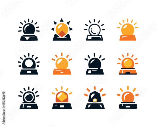 Safety warning lights. Icon set. Set Logo of Safety warning lights: construction site warning lamp. harmonious logo variations of the same