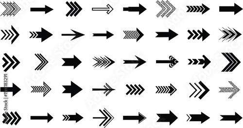 Black and White Arrows Pointing Various Directions on White Background