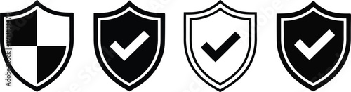 A set of four shield icons showing security, protection, and validated status with checkmarks