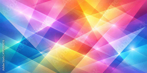 An abstract geometric wallpaper featuring a vibrant spectrum of colorful triangles and seamless vector shapes in a bright rainbow pattern