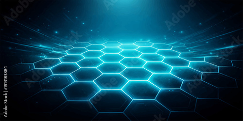 Abstract blue background with clean hexagon patterns and clear water ripples reflecting light on a transparent liquid surface
