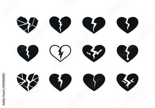 Emotional wounds. Icon set. Set Logo of emotional wounds: abstract inner fracture. harmonious logo variations of the same emblematic concept,