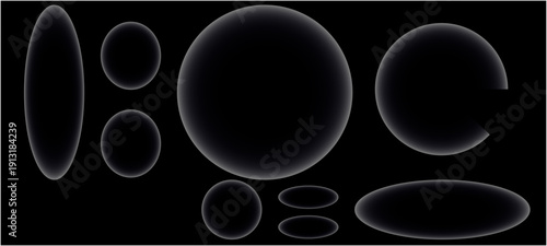 Light frame smartphone icon interface isolated for dark theme. White UI square and circle banner collage with glow stroke 3d rendered xray transparent glass