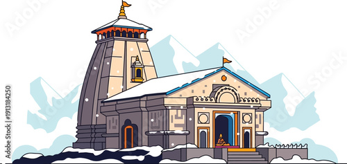 Illustration of kedarnath temple a hindu shrine in the himalayas