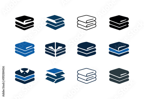 Organizing closet. Icon set. Set Logo of Organizing closet: folded clothes stack. harmonious logo variations of the same emblematic concept,