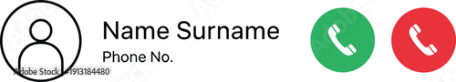Incoming call screen user interface vector with contact profile, caller name, and accept or decline phone buttons