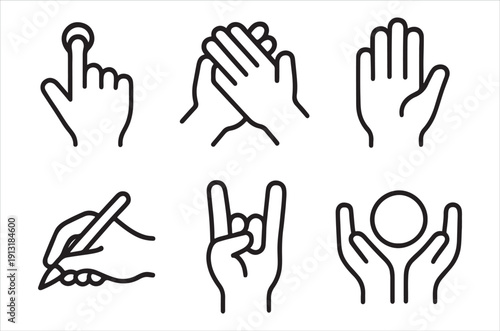 Various hand gestures illustrated as simple black and white line drawings