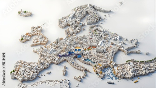 Europe continent as fictitious urban skyline