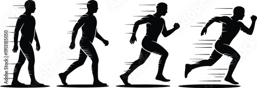 A striking visual display illustrating the distinct stages of human movement from walking to powerful sprinting