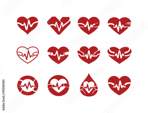 Blood Circulation Icons. Blood circulation. Icon set. Set Logo of blood circulation: pulse flow symbol. harmonious logo variations of the same emblematic